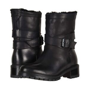 Ross & Snow Cristiana black leather shearling-lined moto boots size 10